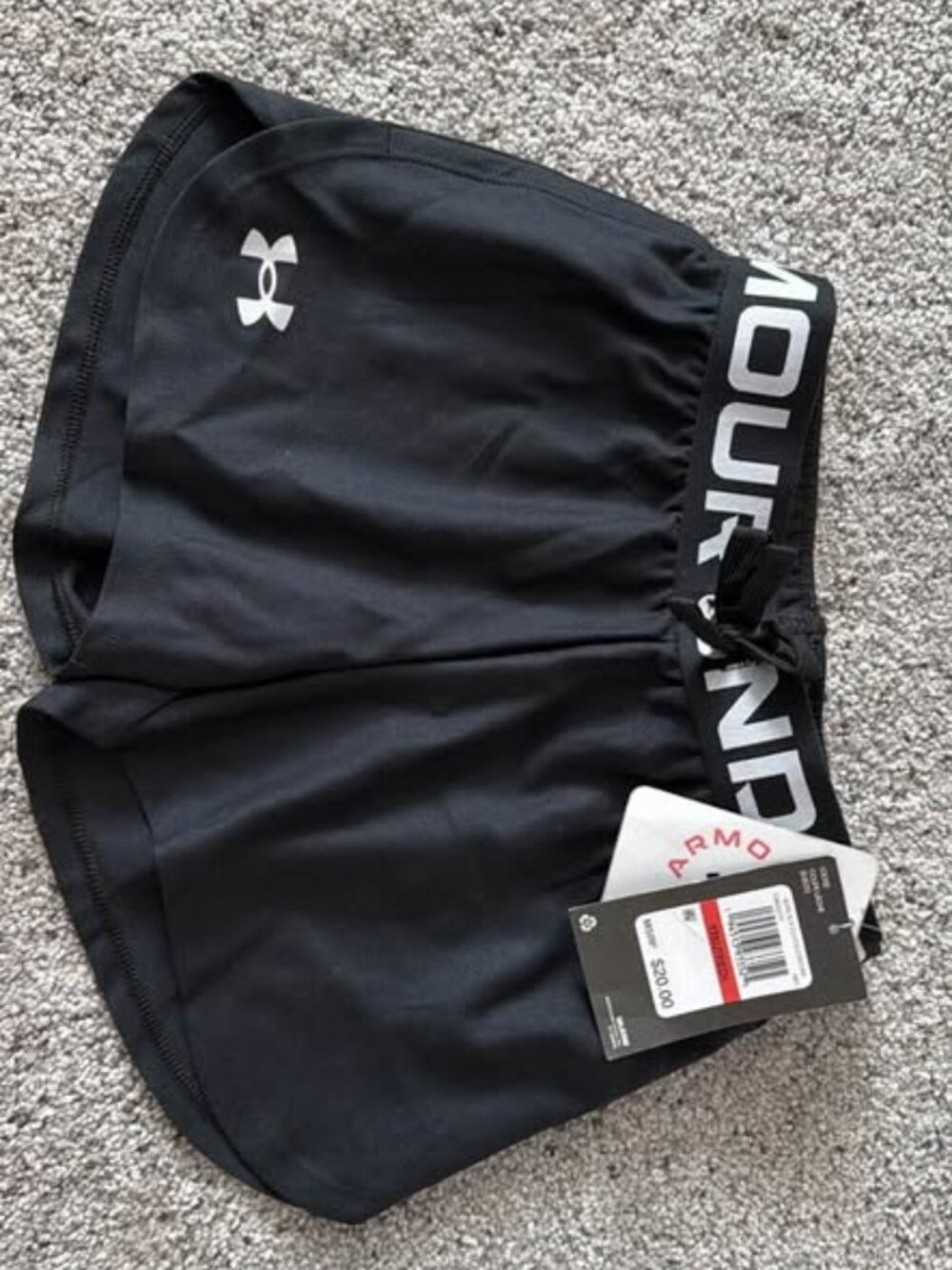 NWT Under Armour Girls Black Play Up Athletic Shorts Wordmark Waistband YXS